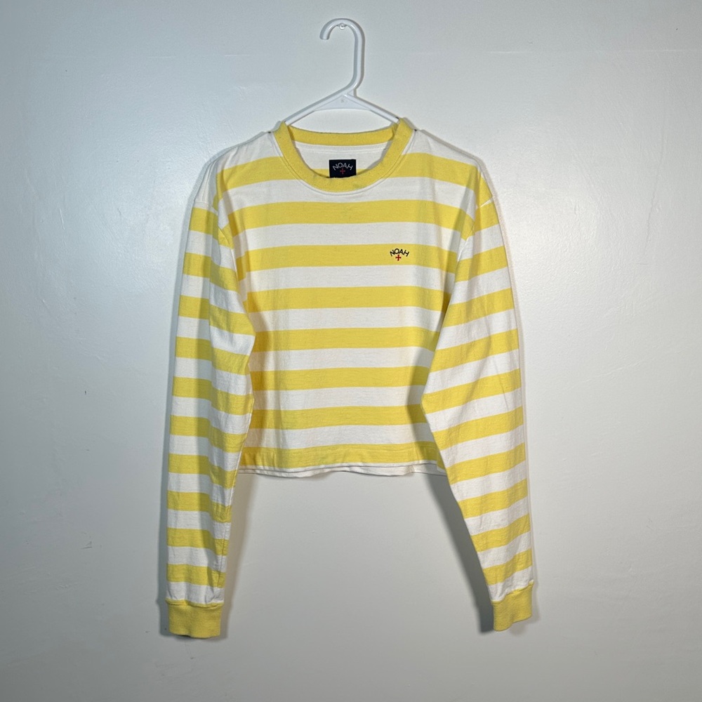 NOAH Yellow White Striped Cropped Long Sleeve Tee XL